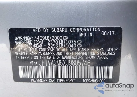 2018 Subaru Wrx Sti from USA, damaged, VIN JF1VA2M6XJ9805746